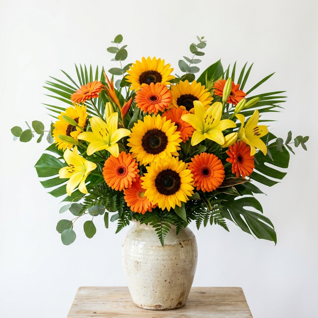 Sunflower and gerbera home decor arrangement