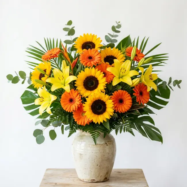 Home & Decor flower arrangement with sunflowers